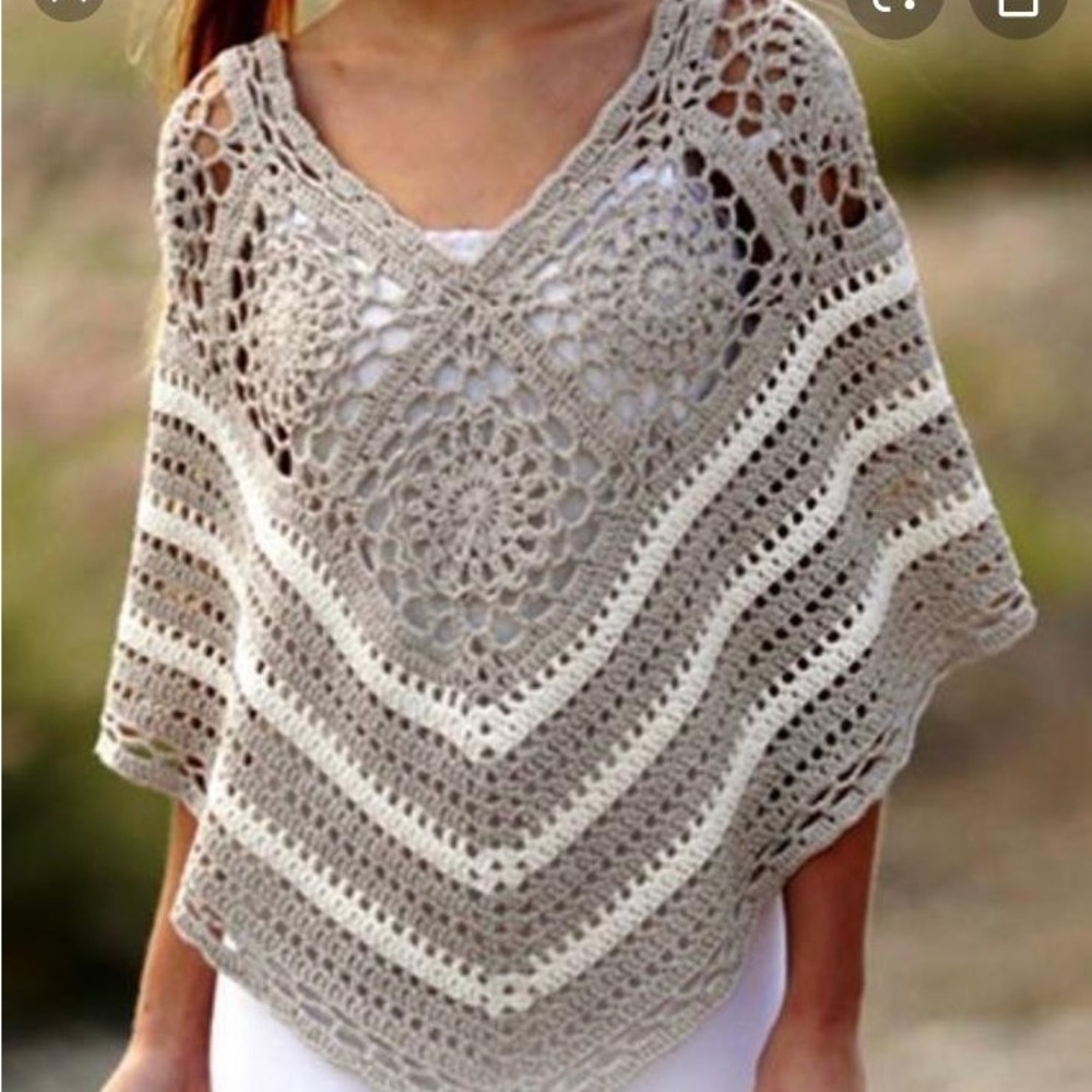 NWOT Hand-crocheted Wool Poncho - S/M